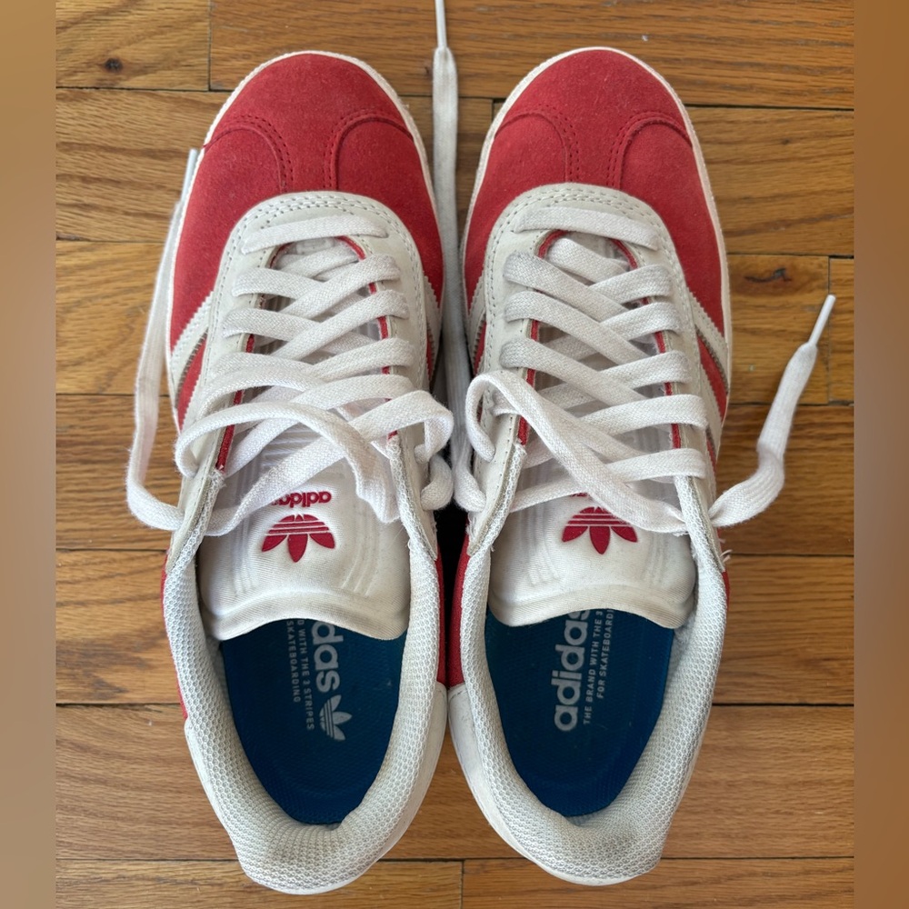 Adidas Red and White Gazelle Sneakers